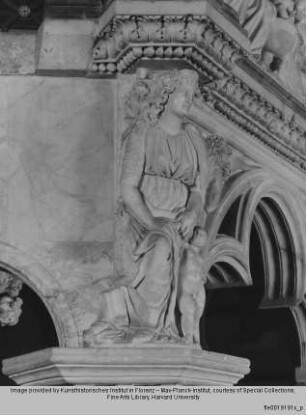 Kanzel : Zwischengeschoss : Seite mit Caritas und Fortitudo