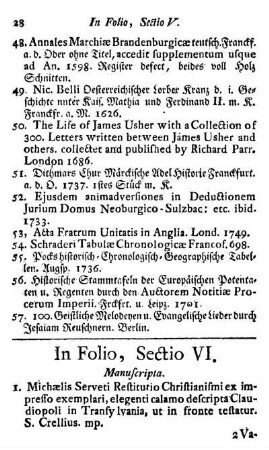 Sectio VI. Manuscripta.