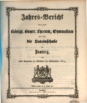 Jahres-Bericht über das Königl. Bayer. Lyceum, Gymnasium und über die Lateinische Schule zu Bamberg, 1852/53