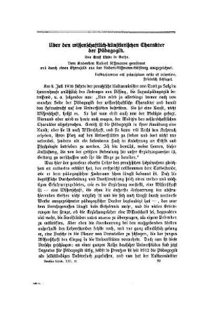 Über den wissenschaftlich-künstlerischen Charakter der Pädagogik