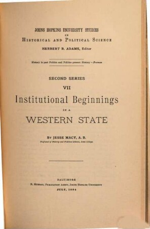 Institutional beginnings in a western state