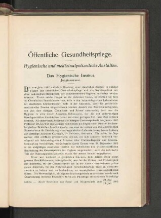 Hygienische und medizinalpolizeiliche Anstalten.