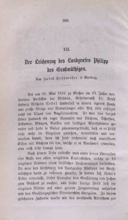 XII. Der Leichenzug des Landgrafen Philipp des Großmüthigen.