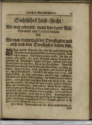 Sächsisches Land-Recht : Wie man erben soll, wann kein letzter Will, Testament oder Codicill vorhaden