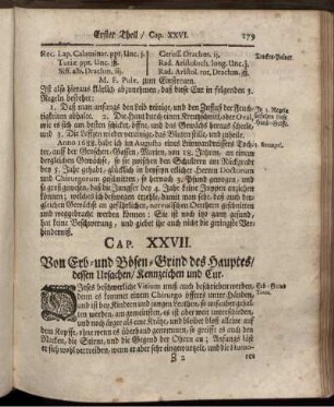 Cap. XXVII. Von Erb-und Bösen-Grind des Hauptes/ dessen Ursachen/ Kennzeichen und Cur.
