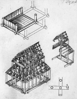 System des Aufbaues der Stabkirche von Urnes und des Grabhauses von Pilgramsdorf