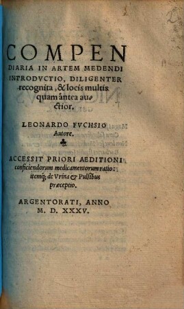 Compendiaria in artem medendi introductio ...