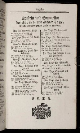 Episteln und Evangelien der Apostel- und anderer Tage, welche einiger Orten gefeyret werden.
