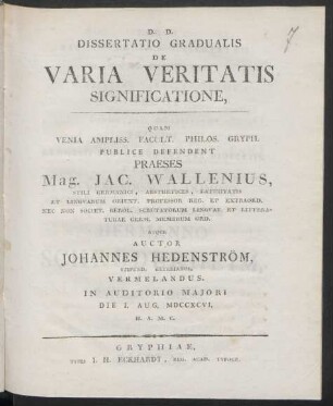 Dissertatio Gradualis De Varia Veritatis Significatione