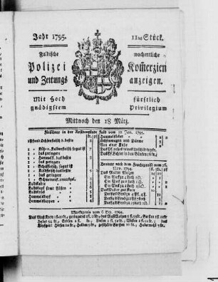11tes Stück., Ausgabe vom 18. März 1795