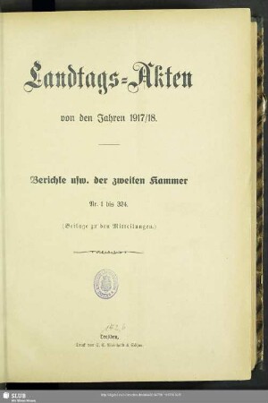 1917/18: Landtags-Akten / Berichte der 2. Kammer