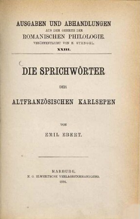 Die Sprichwörter der altfranzösischen Karlsepen