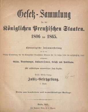 1.1806/65: Gesetz-Sammlung für die Königlich-Preußischen Staaten