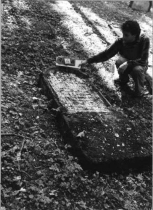 Grabstein 444 (Index: 99791216) Zustand: sehr stark verwittert Maße HxBxT: 174x69xo.A. cm: Grabstein 444