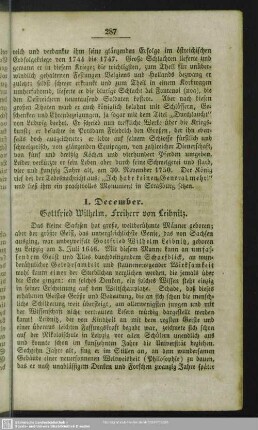 1. December. Gottfried Wilhelm, Freiherr vom Leibnitz