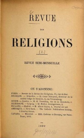 Revue des religions : revue semi-mensuelle. [2]. 1890