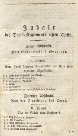 Inhalt des Dienst-Reglements ersten Theils.