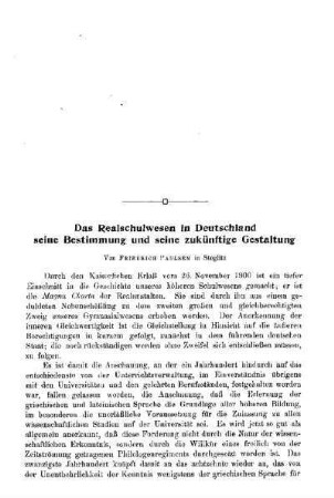 Das Realschulwesen in Deutschland, seine Bestimmung und seine zukünftige Gestaltung