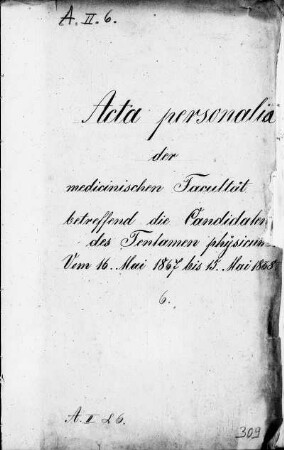Protokolle und Zeugnisse über das Tentamen physicum