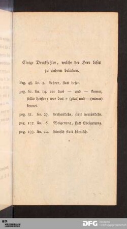 Einige Druckfehler, welche der Herr Leser zu ändern belieben