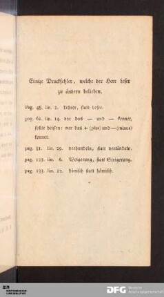 Einige Druckfehler, welche der Herr Leser zu ändern belieben