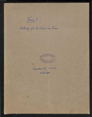 Sonderdruck des Nachrufes für Oscar Friedrich Fraas von Eberhard Fraas.