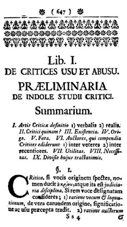 Præliminaria de indole studii Critici.