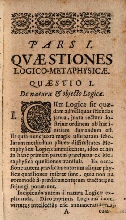 Quaestiones philosophicae, Pars I. Quaestiones logico-metaphysicae