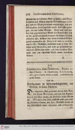 3: [Rezension von: Consolations dans l'Infortune. Poëme en sept Chants. Hambourg & à Leipzig, 1758]