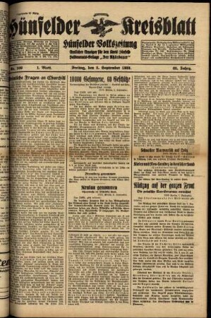 Erste Ausgabe vom Freitag, den 08. September 1939.