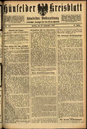 Ausgabe vom Freitag, den 22. September 1922.