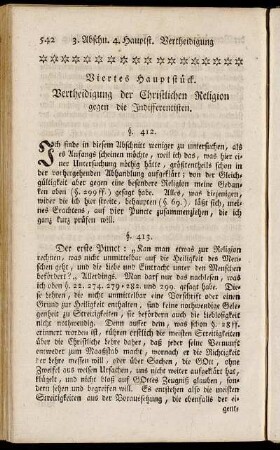 Viertes Hauptstück. Vertheidigung der Christlichen Religion gegen die Indifferentisten.