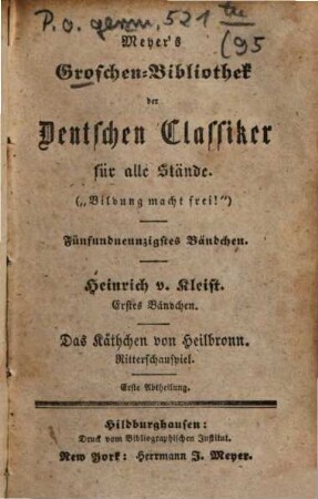 Das Käthchen von Heilbronn : Ritterschauspiel, 1