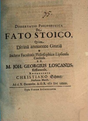 Diss. philos. de fato Stoico