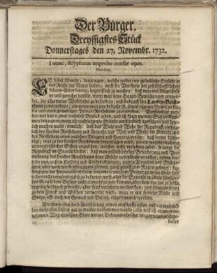 Dreyssigstes Stück Donnerstages den 27. Novembr. 1732.