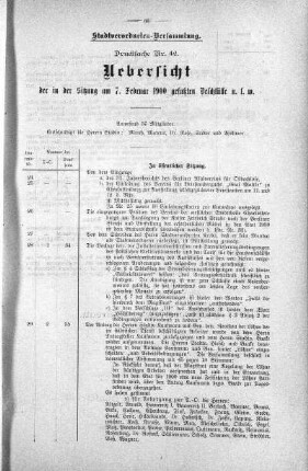 Drucksache 42: Uebersicht der in der Sitzung am 10. Januar 1900 gefaßten Beschlüsse u. s. w., 07. Februar 1900