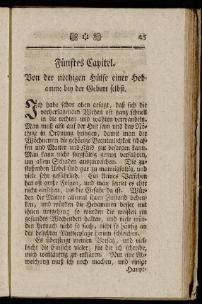 Fünftes Capitel. Von der nöthigen Hülfe einer Hebamme bey der Geburt selbst.