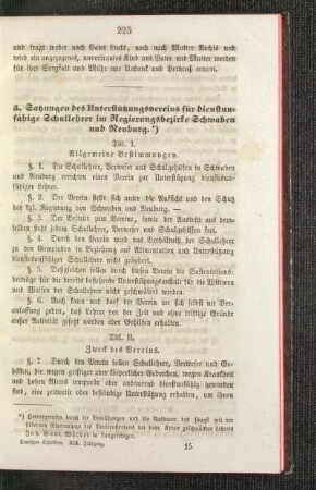 Satzungen des Unterstüzungsvereins für dienstunfähige im Regierungsbezirke Schwaben und Neuburg