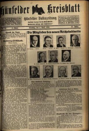 Erste Ausgabe vom Dienstag, den 01. April 1930.