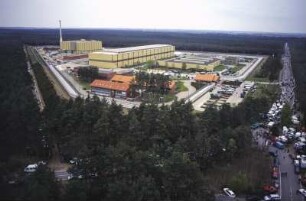 Zwischenlager Gorleben, Atommüll-Transport mit Castoren. 8.5.86, Luftaufnahme