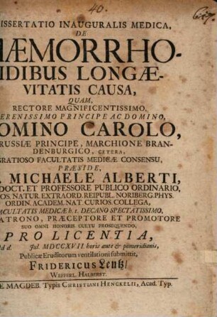 Dissertatio Inauguralis Medica De Haemorrhoidibus Longaevitatis Causa
