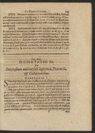 Dissertatio XI. De Successione universali legitima, Praetoria, & Collationibus