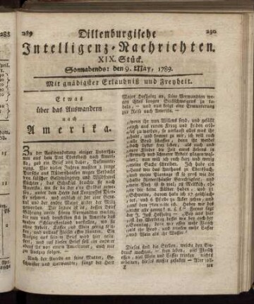 XIX. Stück. Sonnabends: den 9. May, 1789.
