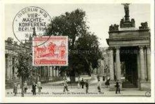 Postkarte zur Vier-Mächte-Konferenz in Berlin, mit Sonderbriefmarke