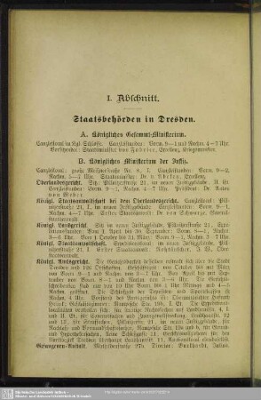 I. Behördenverzeichnis : I. Abschnitt. Staatsbehörden in Dresden