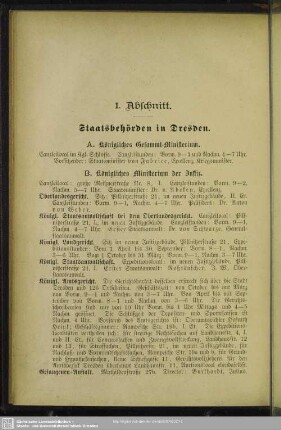 I. Behördenverzeichnis : I. Abschnitt. Staatsbehörden in Dresden
