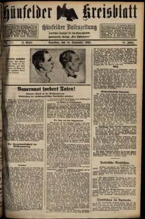 Zweite Ausgabe vom Samstag, den 14. September 1929.