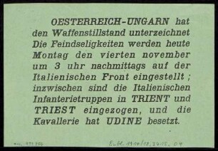 Oesterreich-Ungarn hat den Waffenstillstand unterzeichnet