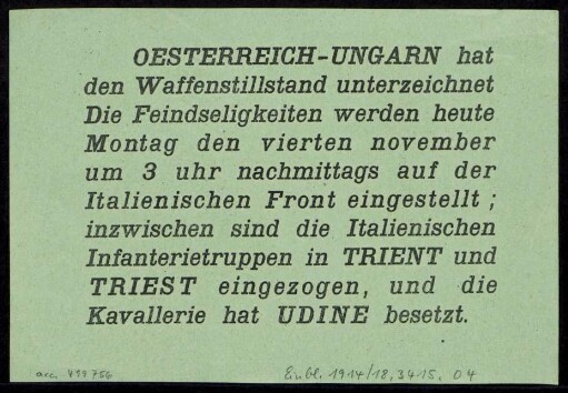 Oesterreich-Ungarn hat den Waffenstillstand unterzeichnet