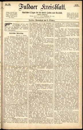 Erste Ausgabe vom Samstag, den 05. Oktober 1878.